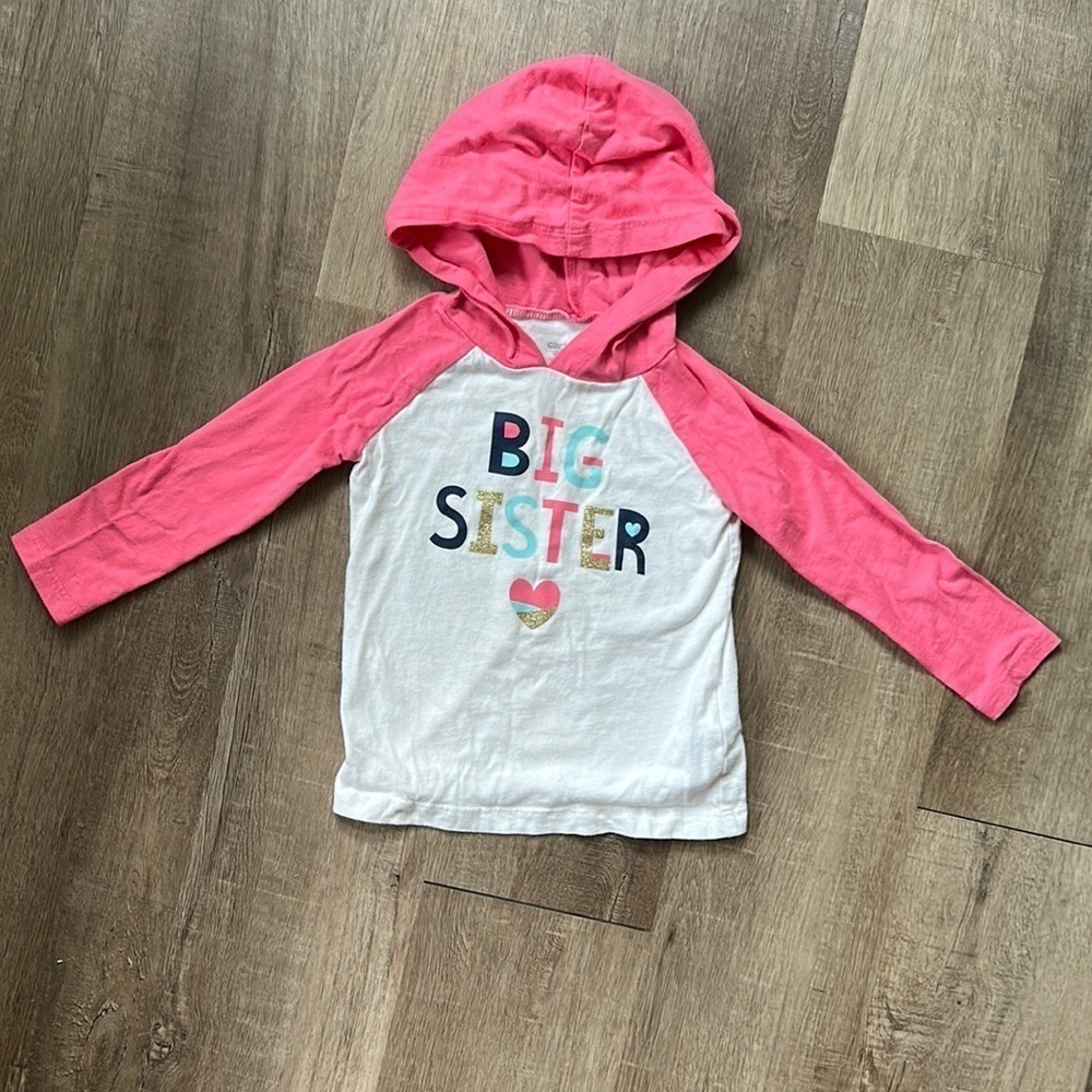 4/$25 Carters long sleeve hooded tee “big sister” size 2T